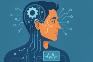 Ilustración de aumentación humana que representa la integración entre tecnología y capacidades humanas en el entorno laboral